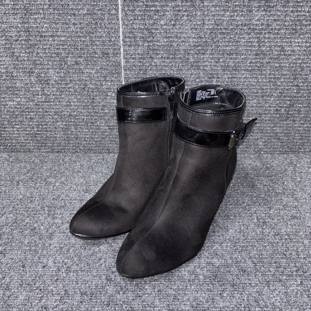 George Womens Black Suede Zip Heeled Booties Size 8